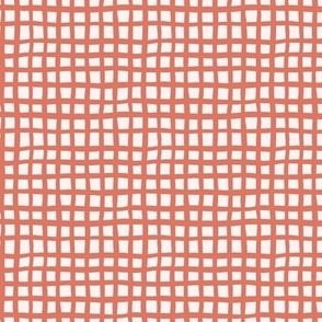 289 $ - Small scale coral and warn cream organic check pattern - for cute home decor, nursery soft furnishings and kids apparel 