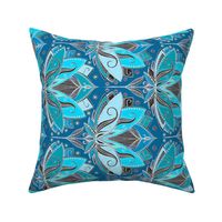 Rotated Art Deco Lotus Rising in Teal, Turquoise & Black - small print