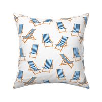 Blue Striped Deck Chairs on White Background
