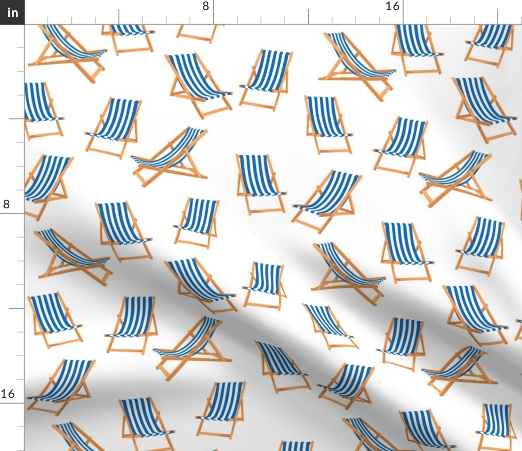 Blue Striped Deck Chairs on White Background