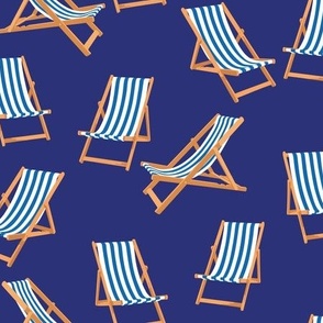 Blue Striped Deck Chairs on a Deep Blue Background