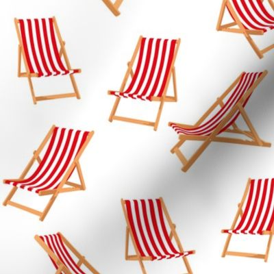 Red Striped Deck Chairs on White Background