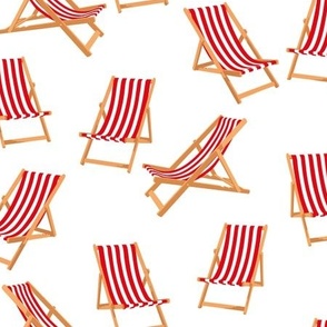 Red Striped Deck Chairs on White Background