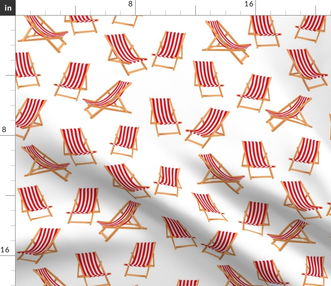 Red Striped Deck Chairs on White Background