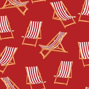 Red Striped Deck Chairs on a Rich Red Background