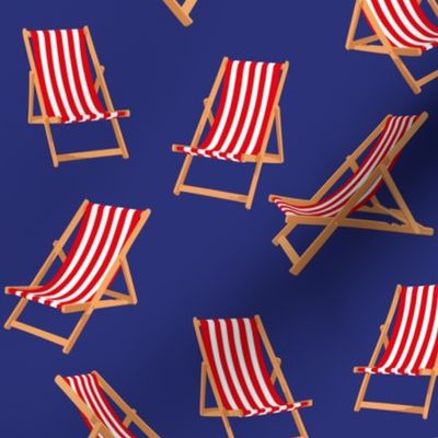 Red Striped Deck Chairs on a Deep Blue Background