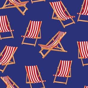 Red Striped Deck Chairs on a Deep Blue Background