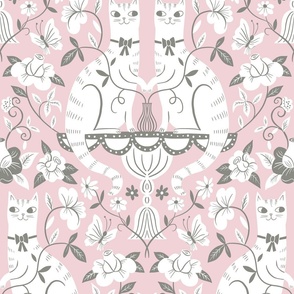 twin cats damask cotton candy // large scale