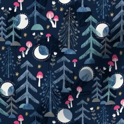 Forest Night with Moon and Mushrooms / Small Scale