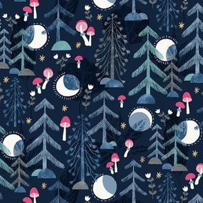 Forest Night with Moon and Mushrooms / Small Scale