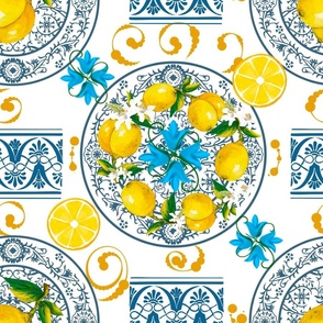 Mediterranean,Italian style,citrus,lemons,majolica pattern 