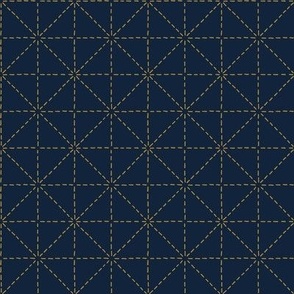 Blue and Gold Sashiko Geometry / Tiny Scale