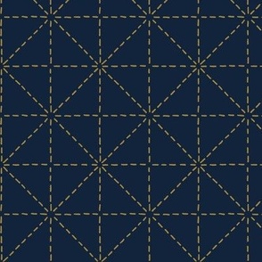 Blue and Gold Sashiko Geometry / Small Scale