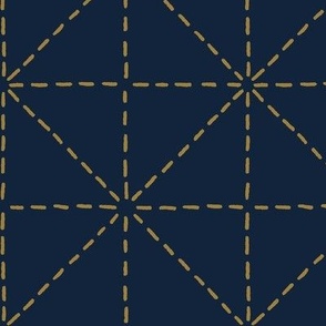 Blue and Gold Sashiko Geometry