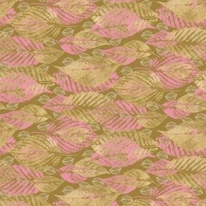 Pink and Gold Printed Leaves / Tiny Scale