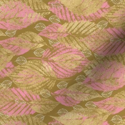 Pink and Gold Printed Leaves / Small Scale