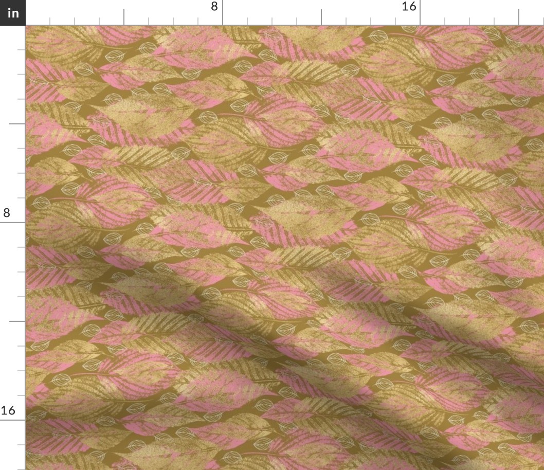 Pink and Gold Printed Leaves / Small Scale