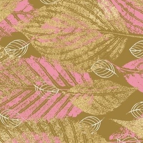 Pink and Gold Printed Leaves