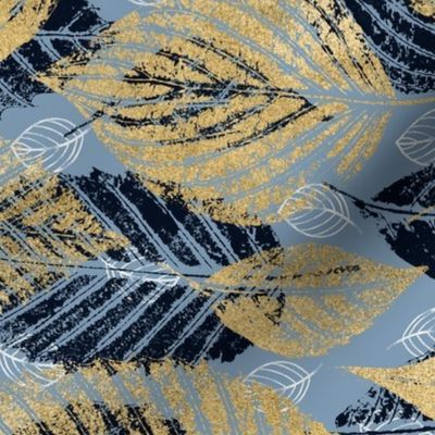 Blue and Gold Printed Leaves