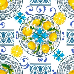 Mediterranean,Italian style,citrus,lemons,majolica pattern 