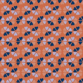 Middle Scale Geometric Hearts and Flowers - Retro Orange Blue 