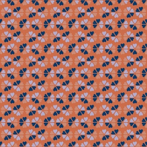 Small Scale Geometric Hearts and Flowers - Retro Orange Blue 