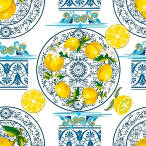 Mediterranean,Italian style,citrus,lemons,majolica pattern 