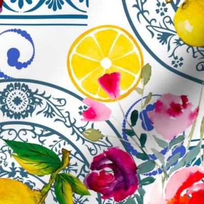 Mediterranean,Italian style,citrus,lemons,majolica pattern 