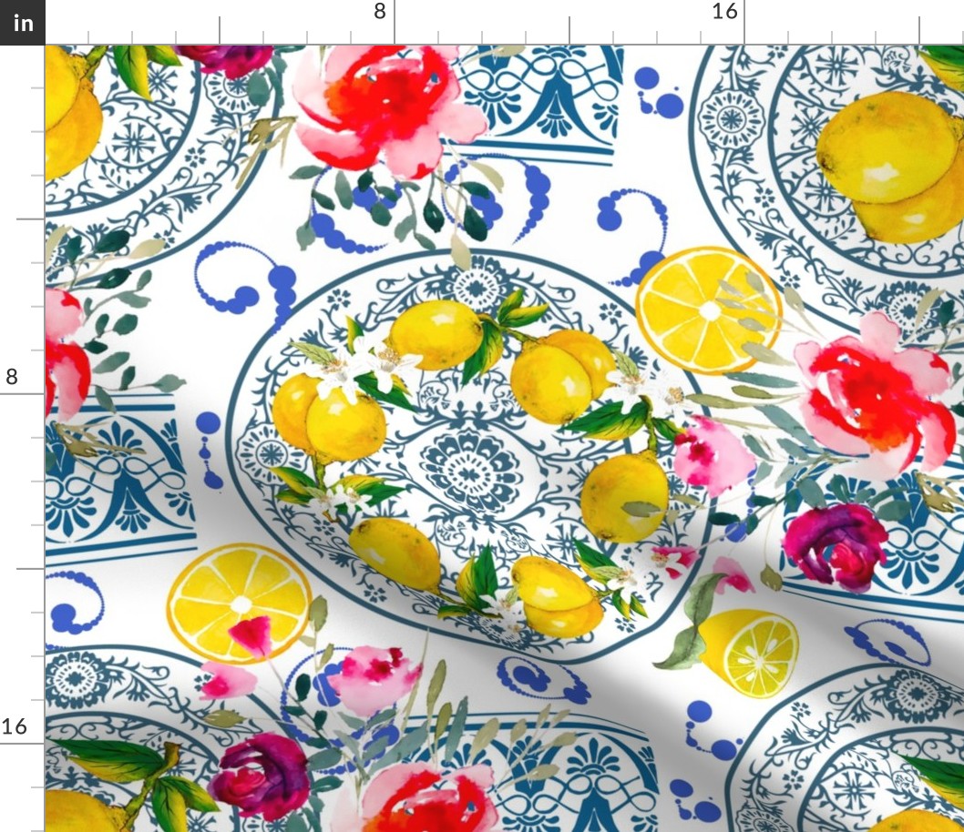 Mediterranean,Italian style,citrus,lemons,majolica pattern 