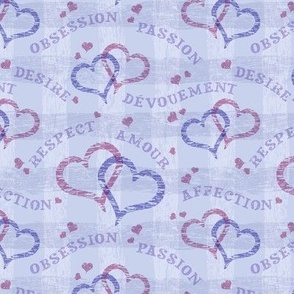 Valentine Love on Blue Gingham - French
