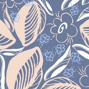 Floral symphony, Beige leaves on a gray-blue background