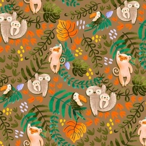 Small Jungle Animals Brown Sepia Kids 