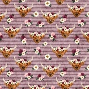 (med scale) floral highland cattle - highlander cow -  mauve stripes - C22