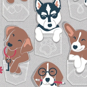 Large jumbo scale // Pure love pockets I // beige background Dachshund Beagle Dalmatian Basset Hound Labrador Retriever Husky Welsh Corgi and Italian Greyhound dog puppies