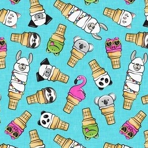 (med scale) animal ice cream cones - summer ice creams - light blue - C22