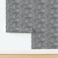 Sashiko Natural Linen | Japanese stitch patterns on a warm gray linen texture, patchwork, boro cloth, visible mending, kantha quilt in taupe and white.