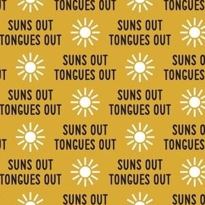 suns out tongues out - fun summer dog fabric - gold - C22
