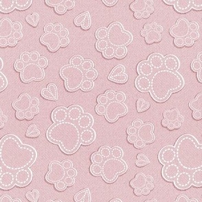 Small scale // Pawsome stitches // blush pink textured paws and hearts 