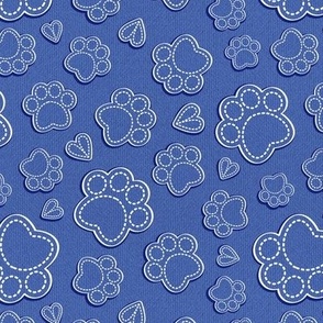 Small scale // Pawsome stitches // electric blue textured paws and hearts 