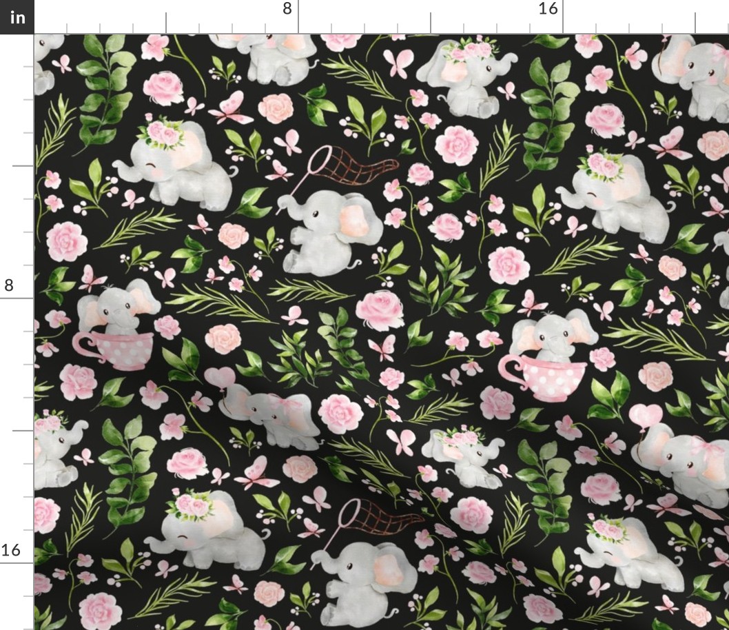 pink floral elephant black