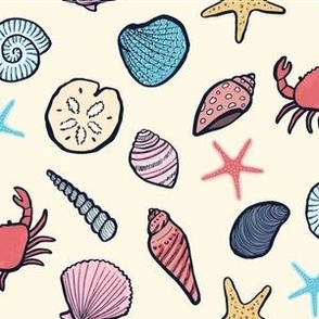 Sweet Seashells - Cream Background 