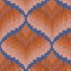 Bargello Ornament in Terracotta Brown and Blue