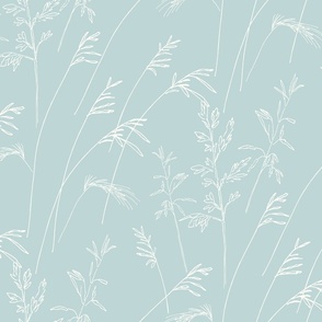 Hand Drawn Grasses White on Blue