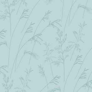 Hand drawn Grasses Teal on Blue