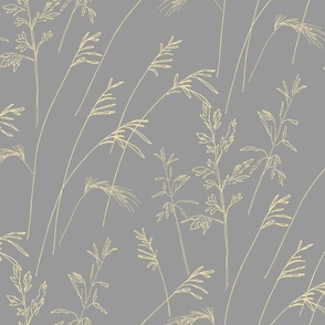 Hand drawn grasses yellow on gray