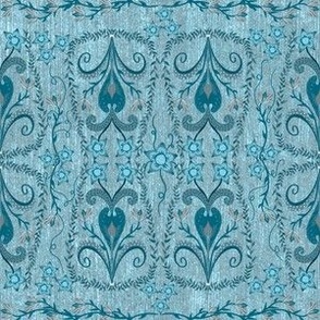 Heritage Damask teal whimsical neutrals botanicals large 24” repeat