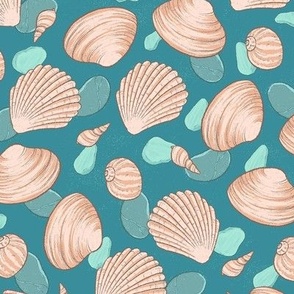 Pockets Full of Beach Treasures on Teal - Medium