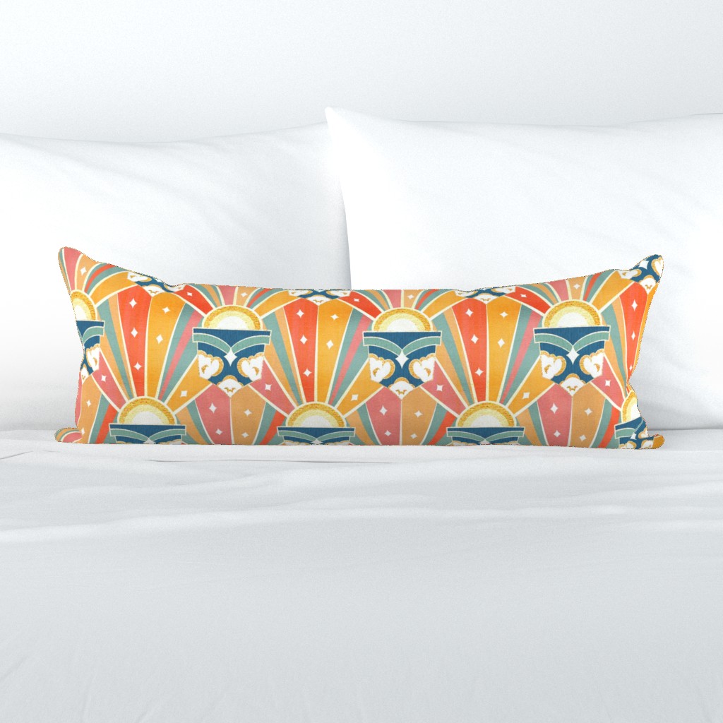 Retro Art Deco Sunshine - Rainbow - Medium Scale