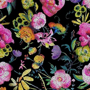 June Floral Pointillism Version // Black 