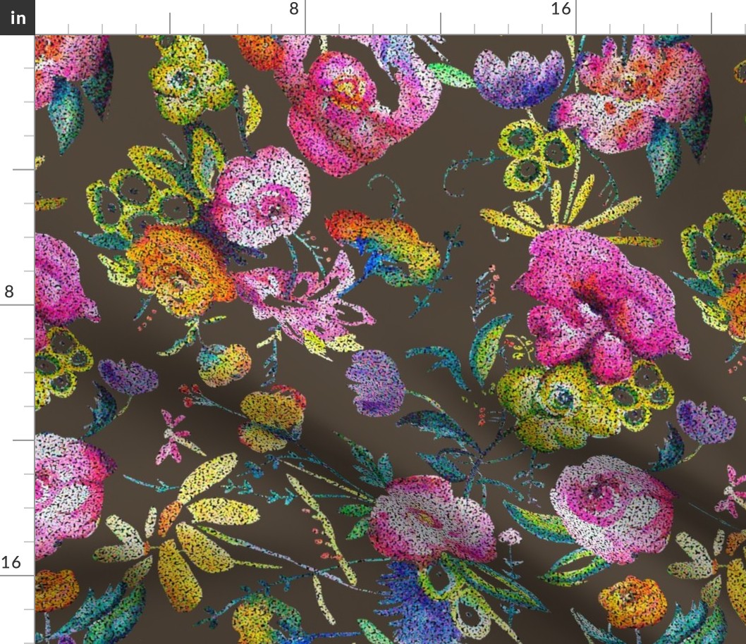 June Floral Pointillism Version // Charcoal 